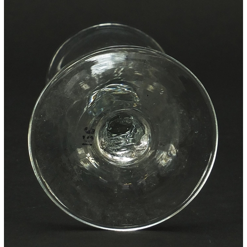 342 - 18th century wine glass with facetted stem, 14cm high