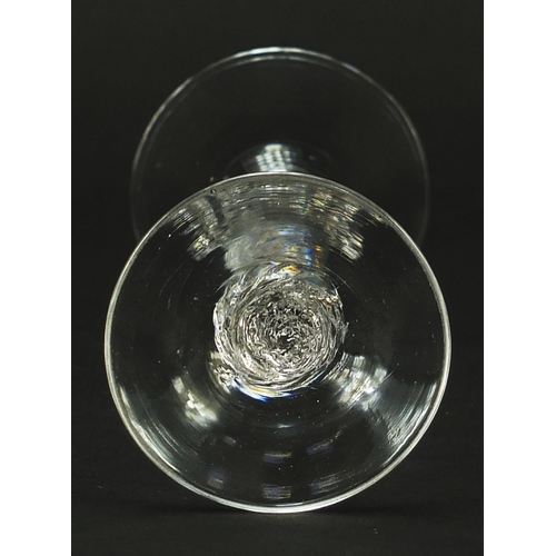 249 - 18th century wine glass with double knopped air twist stem, 16cm high