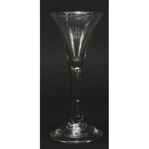 340 - 18th century wine glass with enclosed tear bubbles, 16.5cm high