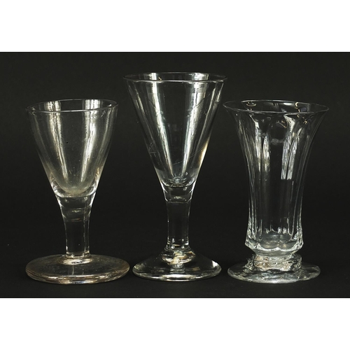 343 - Three 18th century firing glasses, the largest 11.5cm high