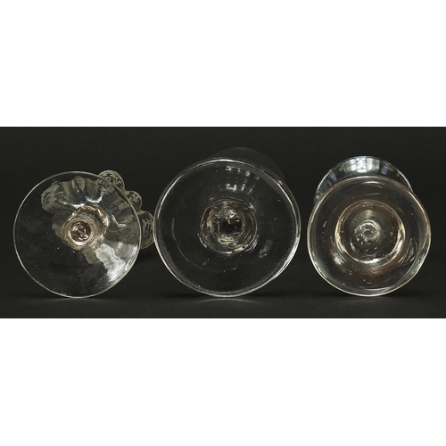 344 - Three antique firing glasses including one with etched bowl, the largest 11.5cm high