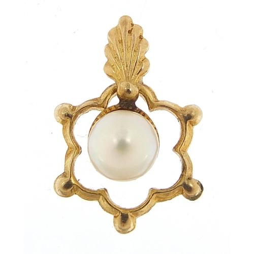 923 - 9ct gold cultured pearl and diamond pendant, 1.6cm high, 0.6g