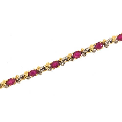 648 - 18ct gold ruby and diamond bracelet, 19cm in length, 12.4g