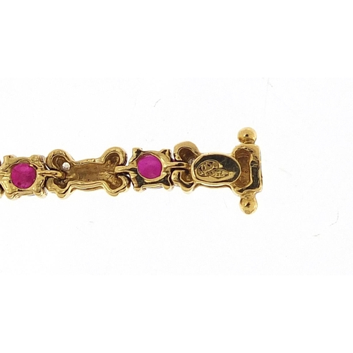 648 - 18ct gold ruby and diamond bracelet, 19cm in length, 12.4g