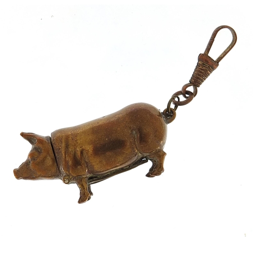 504 - Victorian brass pig design vesta, 5cm in length