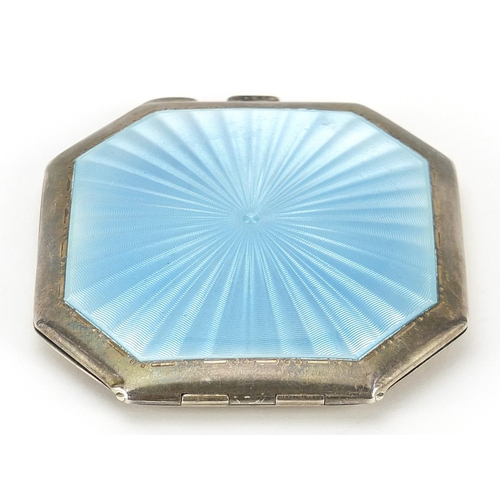 146 - Turner & Simpson Ltd, silver and blue guilloche enamel compact, Birmingham 1955, 7.5cm wide, 115.0g