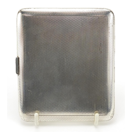 50 - A E Poston & Co Ltd, George V silver engine turned cigarette case with gilt interior, 10cm wide, 153... 