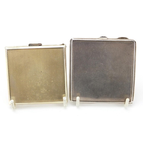 96 - Two Art Deco silver compacts with engine turned decoration, the largest 7cm wide, total weight 153.8... 