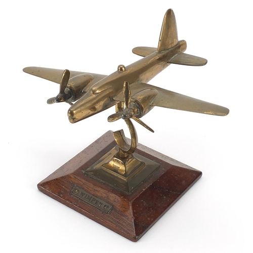 473 - Military interest brass model of an aeroplane with plaque inscribed Wimpey, 21cm wide