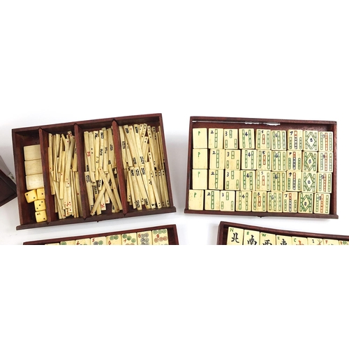 618 - Chinese bone and bamboo Mah-jong set with brass bound case, 24cm wide