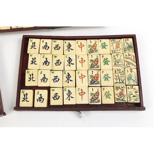 618 - Chinese bone and bamboo Mah-jong set with brass bound case, 24cm wide