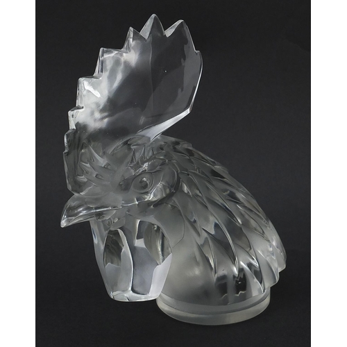 136 - Lalique, French Tete de Coq cockerel glass car mascot, number 1137, 17.5cm high