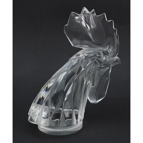 136 - Lalique, French Tete de Coq cockerel glass car mascot, number 1137, 17.5cm high