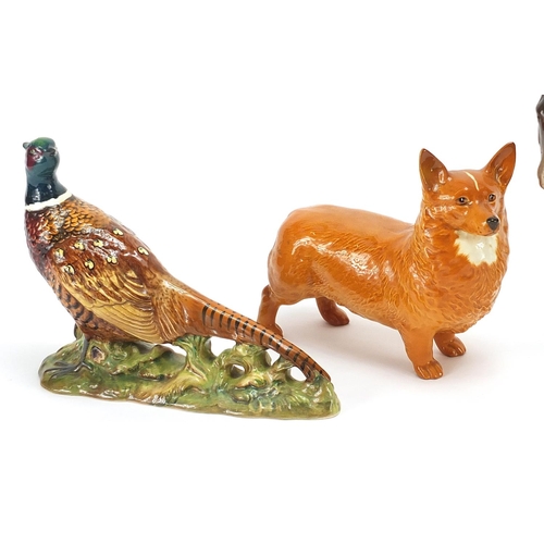 585 - Four Beswick animals comprising horse, pheasant, Corgi and elephant, the largest 25cm in length