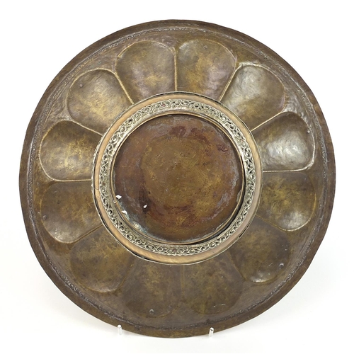 163 - Islamic bronze incense burner with silver overlay and pierced lid, 31cm in diameter