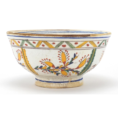 102 - Turkish Kutahya pottery bowl hand painted with flowers, 15cm in diameter