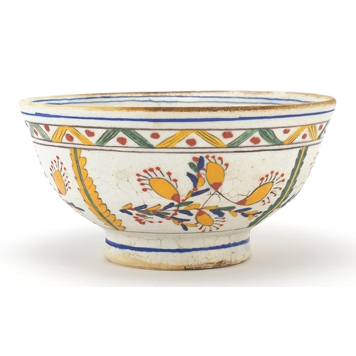 102 - Turkish Kutahya pottery bowl hand painted with flowers, 15cm in diameter