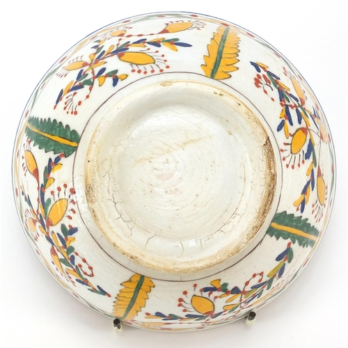 102 - Turkish Kutahya pottery bowl hand painted with flowers, 15cm in diameter