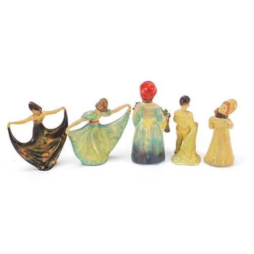 291 - Five Wade cellulose figures including two dancers, the largest 13cm high