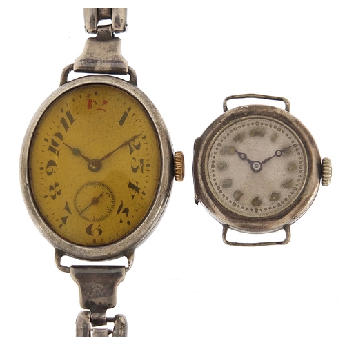 966 - Two silver wristwatches including an Art Deco example, the largest 25mm wide