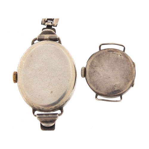 966 - Two silver wristwatches including an Art Deco example, the largest 25mm wide