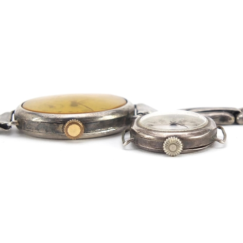 966 - Two silver wristwatches including an Art Deco example, the largest 25mm wide