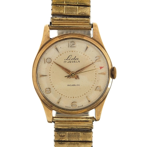 952 - Leda, vintage gentlemen's 9ct gold wristwatch, 28mm in diameter