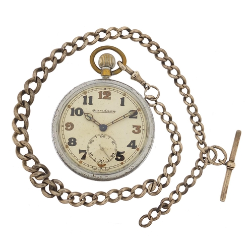 937 - Jaeger Lecoultre, gentlemen's British Military issue open face pocket watch on a graduated silver wa... 