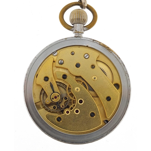 937 - Jaeger Lecoultre, gentlemen's British Military issue open face pocket watch on a graduated silver wa... 