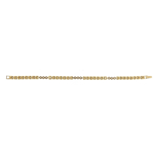 644 - Gold bracelet set with clear stones, indistinct marks to the clasp, (tests as 9ct gold) 21cm in leng... 