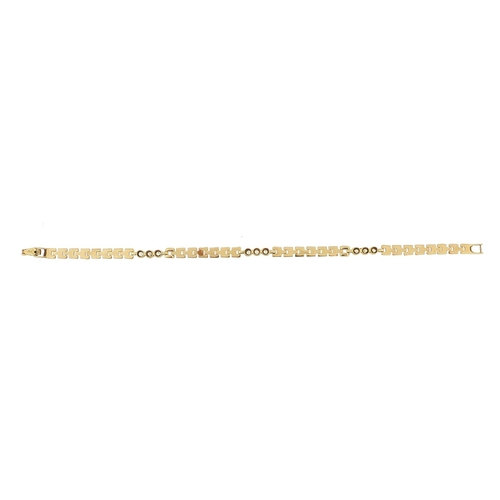 644 - Gold bracelet set with clear stones, indistinct marks to the clasp, (tests as 9ct gold) 21cm in leng... 