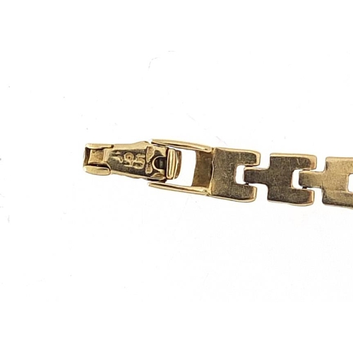 644 - Gold bracelet set with clear stones, indistinct marks to the clasp, (tests as 9ct gold) 21cm in leng... 