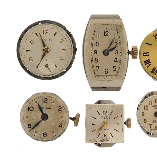 971 - Ladies wristwatch movements and crystals including Rotary, Avia and Rolco, the largest 25mm high