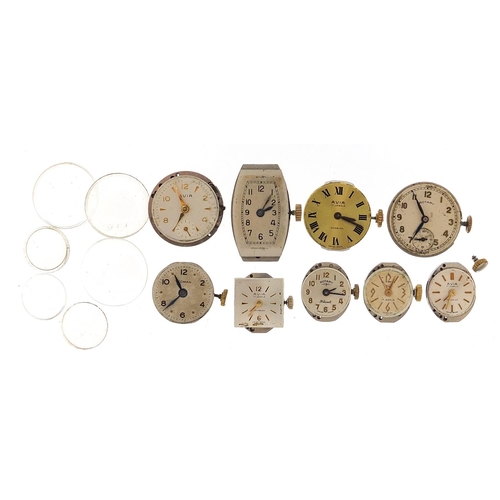 971 - Ladies wristwatch movements and crystals including Rotary, Avia and Rolco, the largest 25mm high