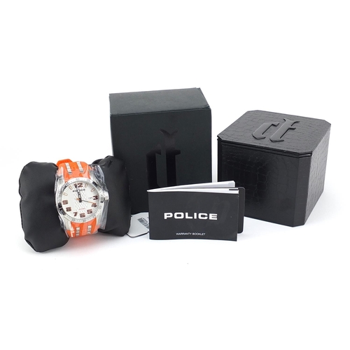 957 - Police, as new gentlemen's wristwatch with box and paperwork, 43mm in diameter