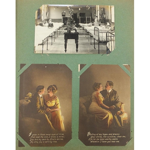 367 - Edwardian and later postcards arranged in two albums including topographical, greetings and street s... 