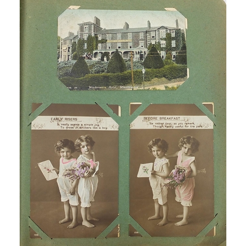 367 - Edwardian and later postcards arranged in two albums including topographical, greetings and street s... 