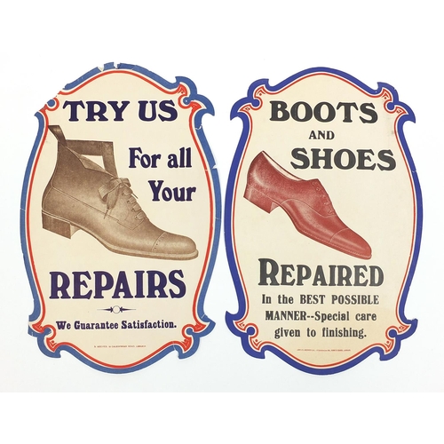 369 - Two vintage lithographic Boots and Shoes Repaired advertising shop signs printed and sold by Samuel ... 