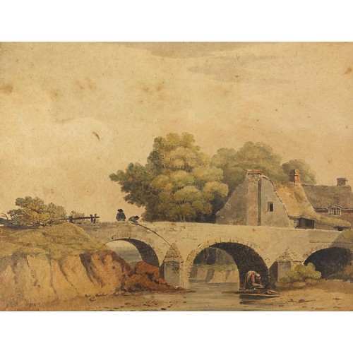 1050 - Landscapes, cottages and figures, six 19th century and later watercolours including one inscribed La... 