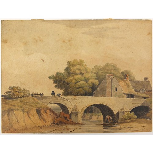 1050 - Landscapes, cottages and figures, six 19th century and later watercolours including one inscribed La... 