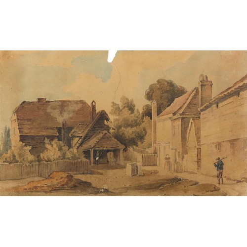 1050 - Landscapes, cottages and figures, six 19th century and later watercolours including one inscribed La... 