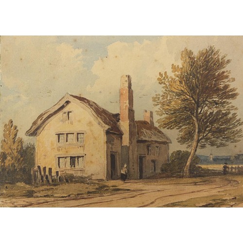 1050 - Landscapes, cottages and figures, six 19th century and later watercolours including one inscribed La... 