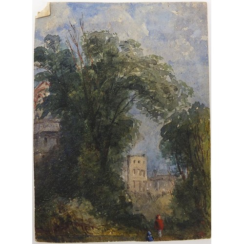 1050 - Landscapes, cottages and figures, six 19th century and later watercolours including one inscribed La... 