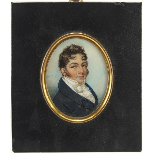 278 - Georgian oval hand painted portrait miniature onto ivory of Joseph Colyer, inscribed painted by Geor... 