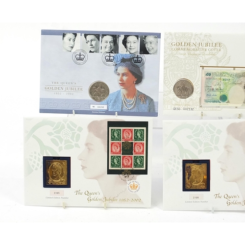 548 - Commemorative covers and coins including Britannia two pound Silver Bullion coin and ten pound stamp... 