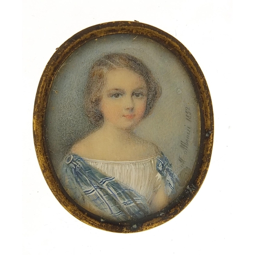 280 - Michele Albanesi, 19th century Italian oval hand painted portrait miniature of a young female with b... 