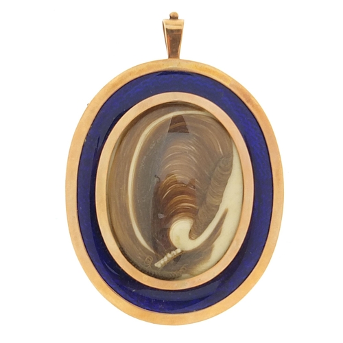 284 - 19th century oval portrait miniature of a female, housed in an unmarked gold mourning pendant mount ... 