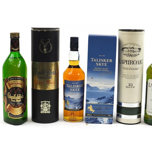 434 - Three bottles of whiskey comprising Glenfiddich, Glengoyne, Talisker Skye and Laphroaig