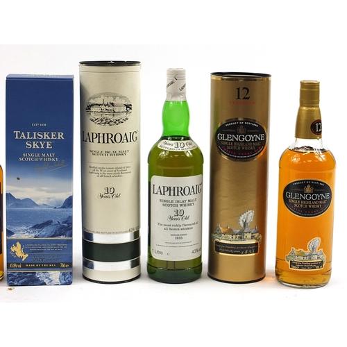 434 - Three bottles of whiskey comprising Glenfiddich, Glengoyne, Talisker Skye and Laphroaig