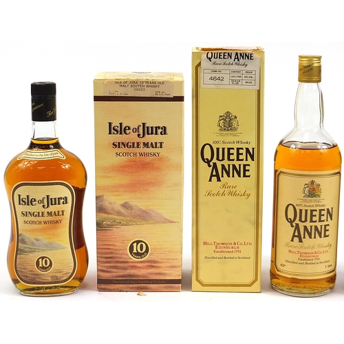 433 - Three bottles of whiskey with boxes comprising Queen Anne, Glenlivet and Isle of Jura